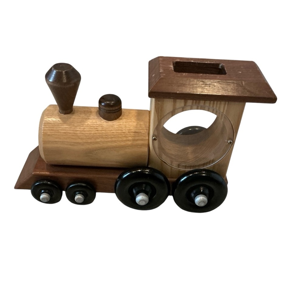Vintage Wooden handcrafted Amish train coin bank